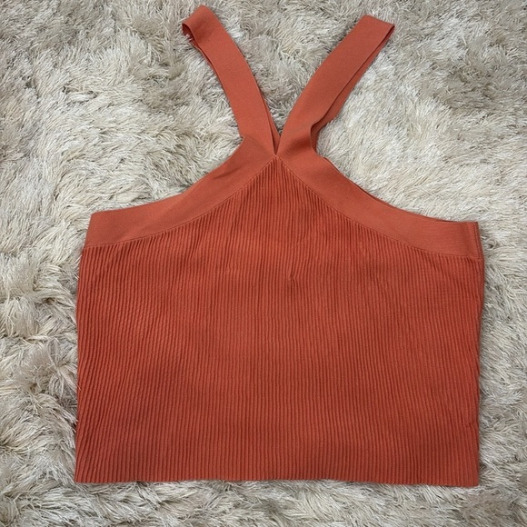 Halogen Ribbed Cross Neck Halter Tank Top XL Coral Summer Vacation NWT - Picture 5 of 5
